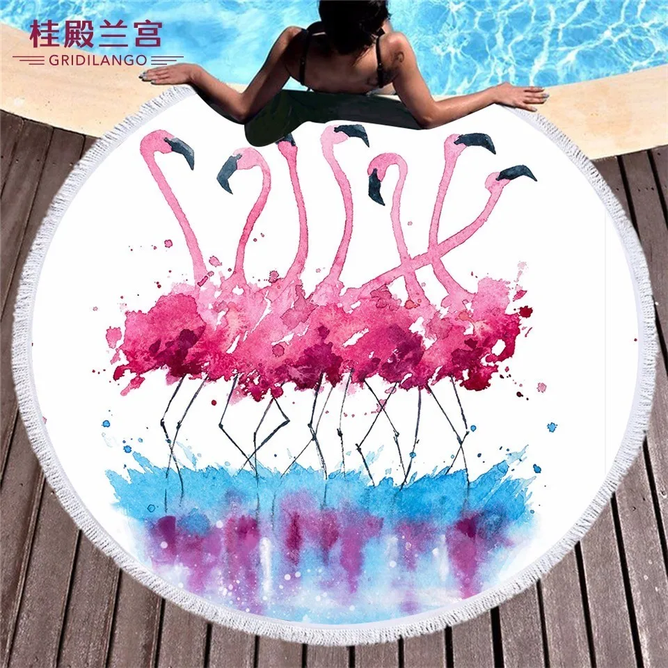 

GRIDILANGO Red Flamingo Round Beach Towel For Adult Quickly Absorbtable Swimming Travel Outdoor Home Blanket Yoga Mat Bath Towel