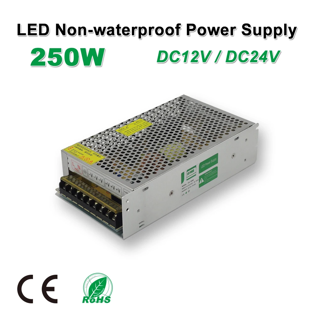

250W LED Power Supply,LED Strips Drive,DC12V/24V,Non-Waterproof,Adapter transformer,IP20,Indoor Use,for LED Linear light,panel