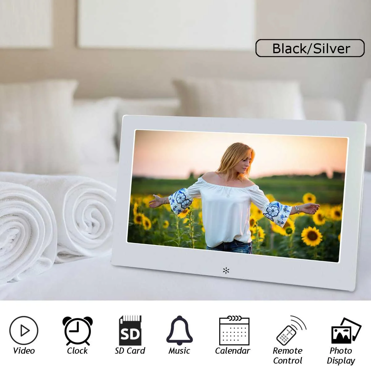 

10'' Full Function HD Digital Photo Frame LCD Display Electronic Picture Album Calendar MP3 Movie Player Silver Black AU Plug