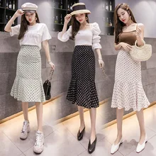 Весенняя длинная куртка с секциями нового нерегулярные рябить отделкой хвост в Юбка в горошек