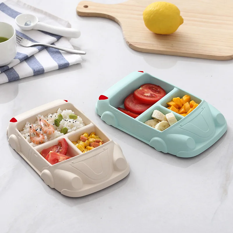 GZZT Bamboo Fiber Bowl Baby Dishes Cartoon Car Shape Bowl Lunch Box Health and Safety Kid Children Feeding Plate Tableware