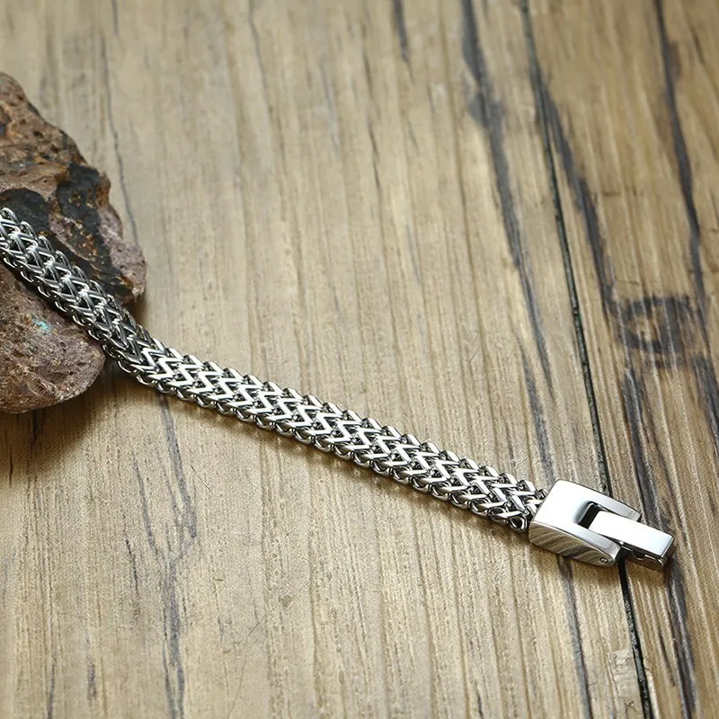 Stylish Stainless Steel Silverly Bali Foxtail Chain Bracelet for Men Double Link Chain Bracelets Male Jewelry 8.26 inch