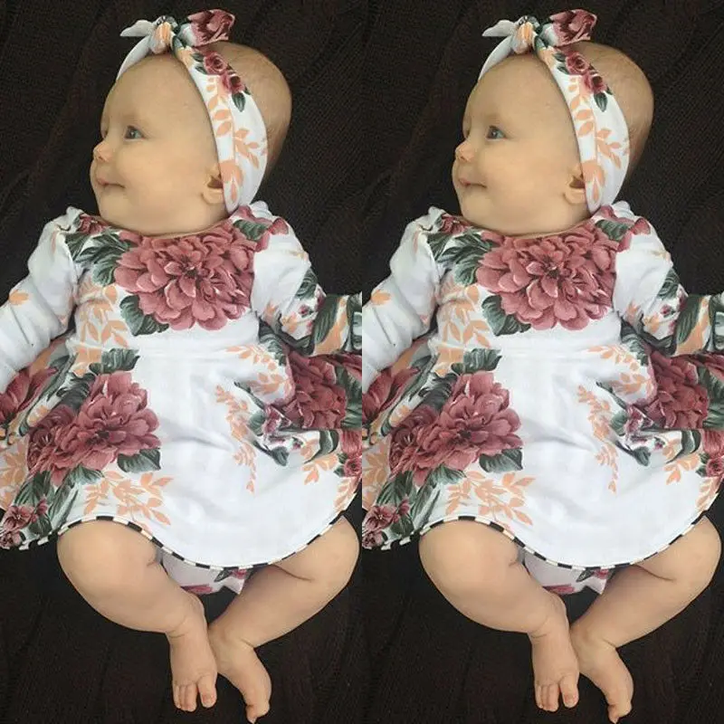 Pudcoco/платье для маленьких девочек от 0 до 24 месяцев, США,, Платья с цветочным принтом и длинными рукавами для новорожденных девочек комплект одежды из 2 предметов, wea