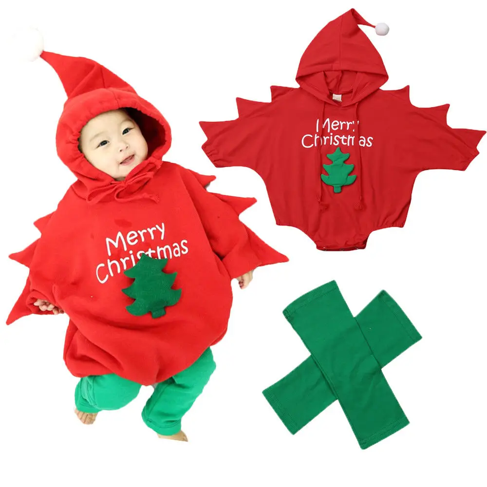 Christmas Xmas Baby Girls Boy Romper Clothes Tree Letter Print Hooded