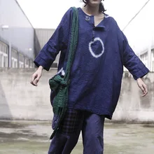 Весна и осень Для женщин футболка Повседневное свободные хлопковые и льняные рубашки руководство Tie-dyed сделать старый набор голову рубашку N159