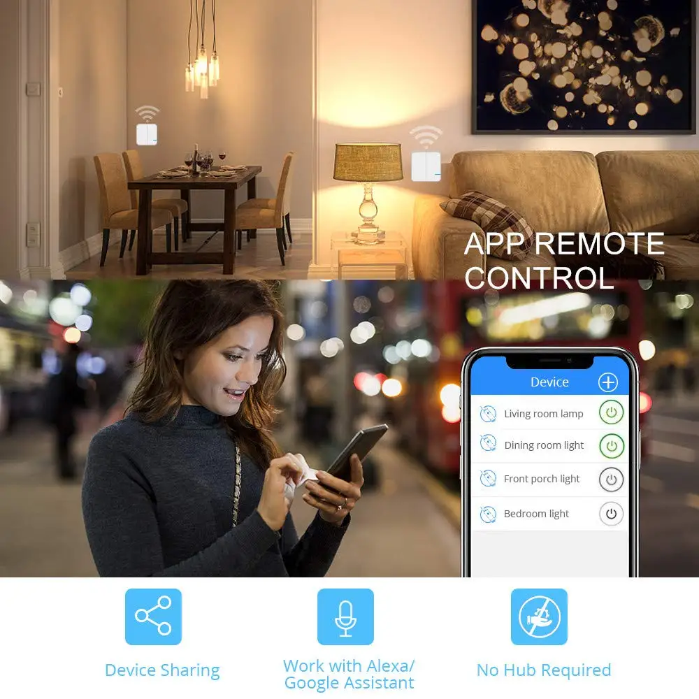 Smart Wireless Wifi Light Switch Works With Alexa App Controlled Voice Control Remote Control Ceiling Fan Lamp Led Bulb Lig