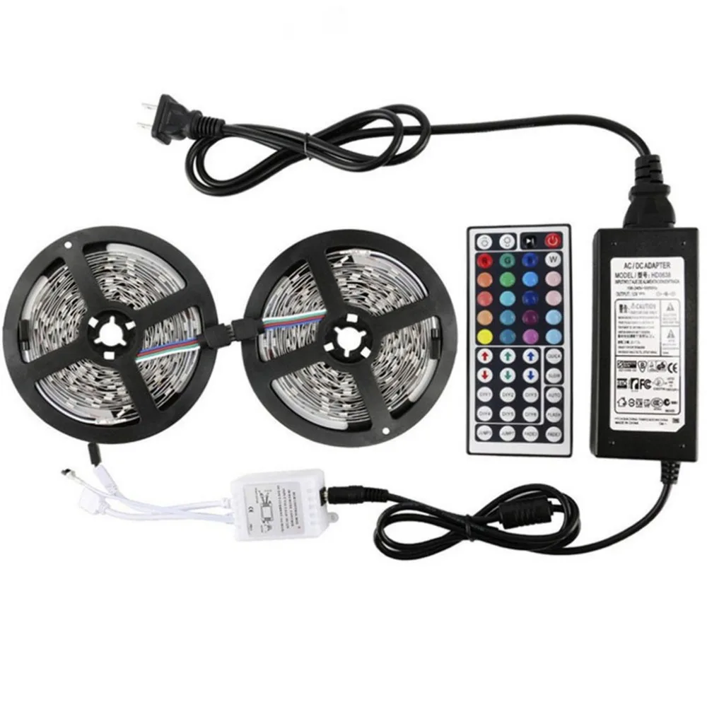 #cheap 1 2Pcs 5M 3528RGB 300 LEDs Strip Light Waterproof LED String Light With 24 Keys Remote Controller Color Changing Power Adapter
