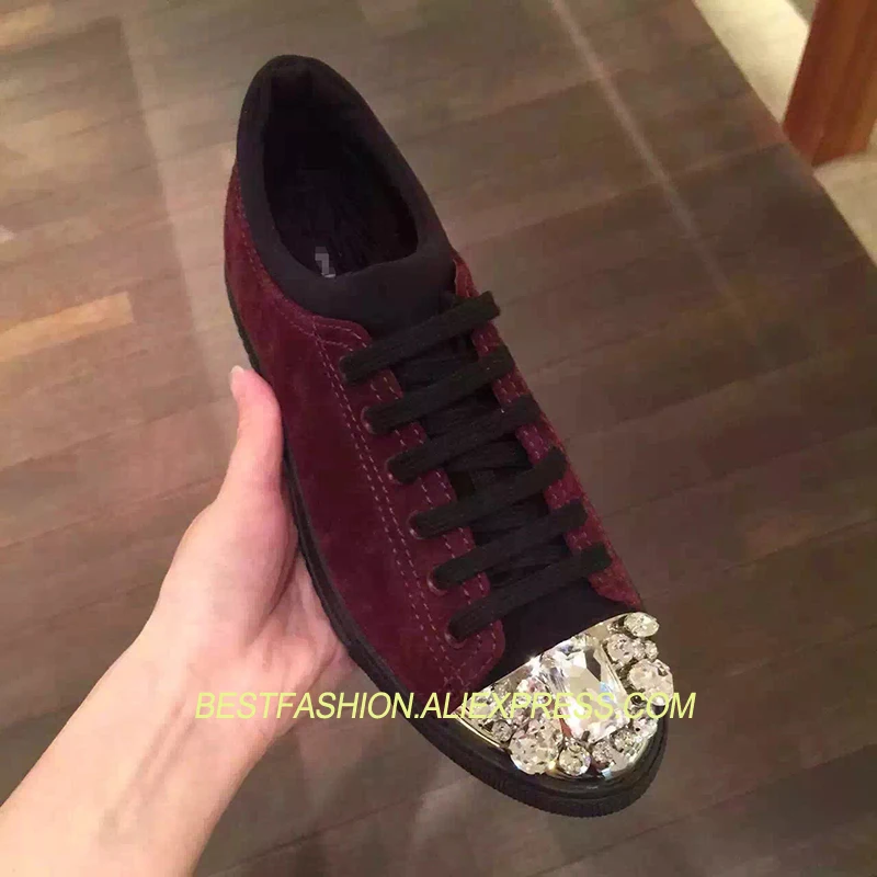 

Hot Spring Autumn Shoes Woman Leather Shallow Slip On Flats Lace Up Casual Crystal Round Toe Flats