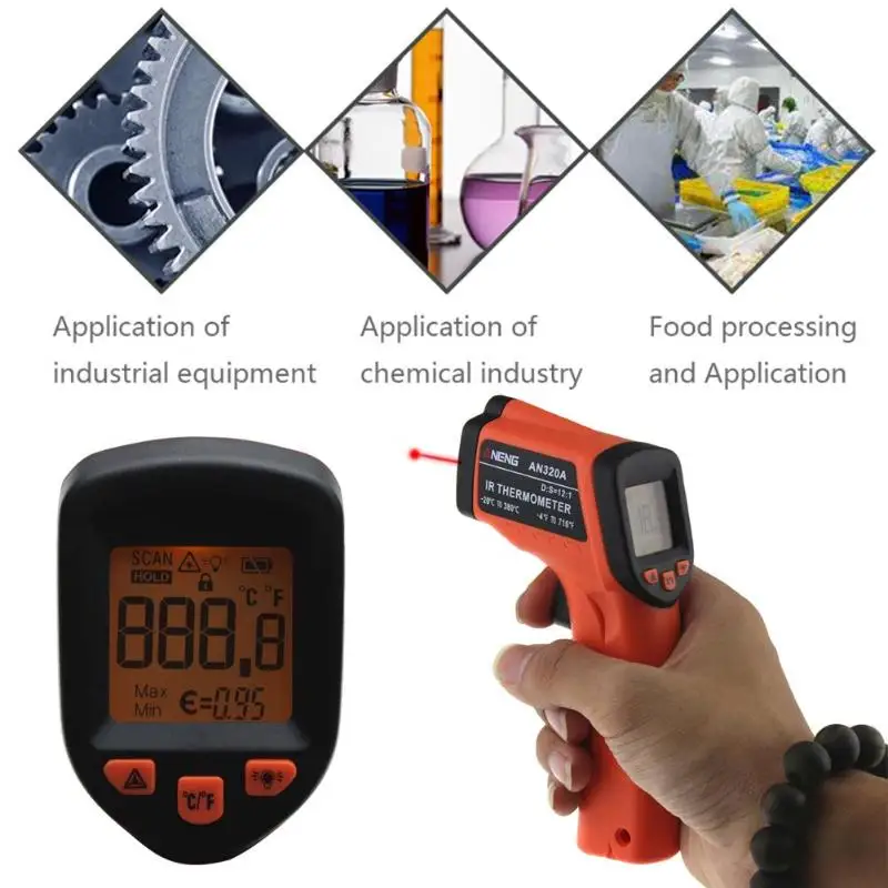 AN320A Бесконтактный ЖК ИК лазерный инфракрасный термометр пистолет