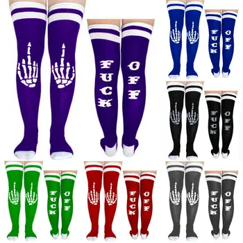 

Creative Women Warm Long Stocking Long Over Knee Sports Stockings Letters Skull Printed High Stocking