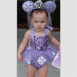 Фиолетовые пайетки 2018 Горячая цельный купальный костюм для маленьких девочек купальный костюм Набор детских бикини детские купальные