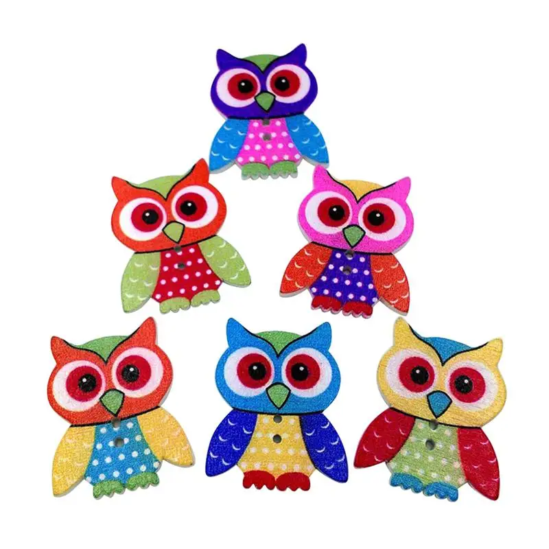

20 Pcs Owl Animal Button Handmade Cartoon Lovely 2 Holes Buttons Wooden Button for DIY Craft Scrapbooking Sewing (3.5 x 2.8 cm)