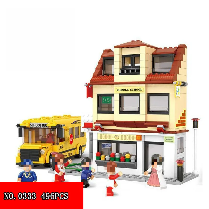 Новый 496 шт. пластиковый строительный блок городской автобус серии 0333 кампус автобус детские игрушки Alpinia Oxyphylla Сборка игрушки