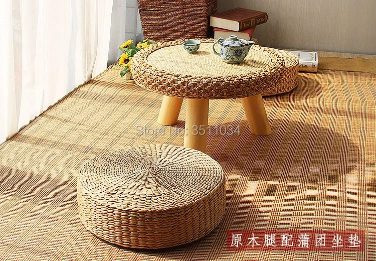 Asia style Japanese style Rattan Round Table Traditional Asian Furniture for balcony Living Room Low Floor Coffee Table Wooden