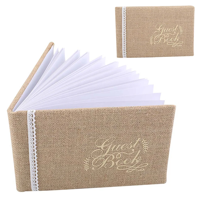 

Vintage Wedding Party Guest Books Lace Linen Decor Check-in Book Gift 16*24cm