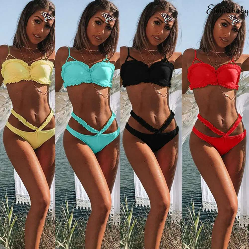 

Sexy Bandage Bikini Beach Swimwear Women Solid Swimsuit Bikini Push Up Backless Victoria Secret Women Swim Suit Biquinis 2019