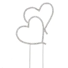 Décorations de gâteau en cristal strass, Double cœur, pour fête d'anniversaire, mariage, pour enfants