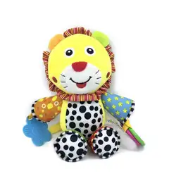 Детские Разноцветные Милые музыкальные плюшевые кольца для детей 0-3 лет с рисунком льва, погремушка, чистящая поверхность, подвесная сухая