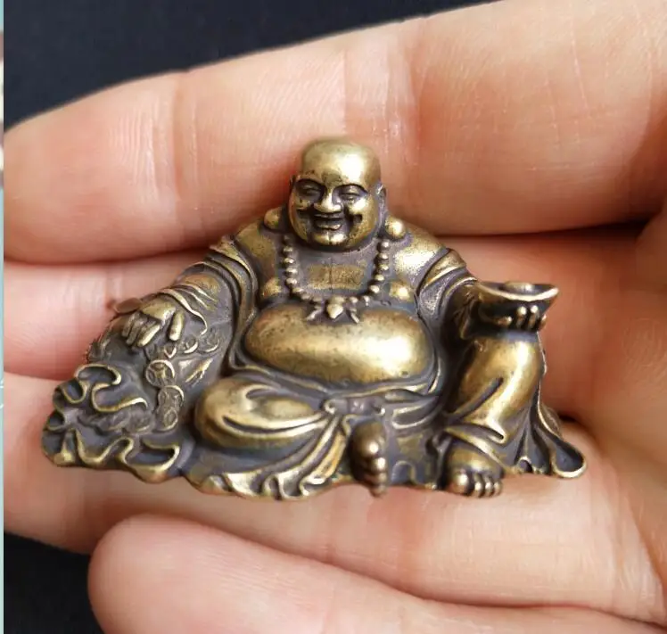 Китайская маленькая статуя Будды maitreya из чистой латуни | Дом и сад