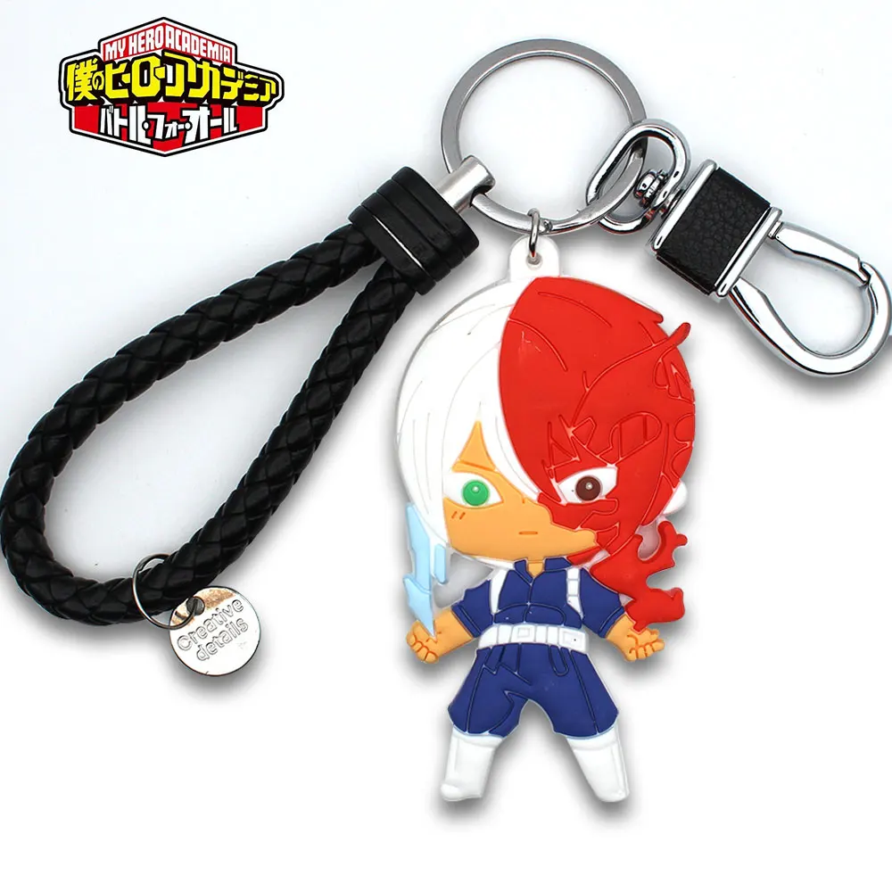 OHCOMICS Anime My Hero Academia Todoroki Shoto Leather Woven Car Keychain Keyring PVC Pendants+Phone Rope Strap Lanyards Gifts | Украшения