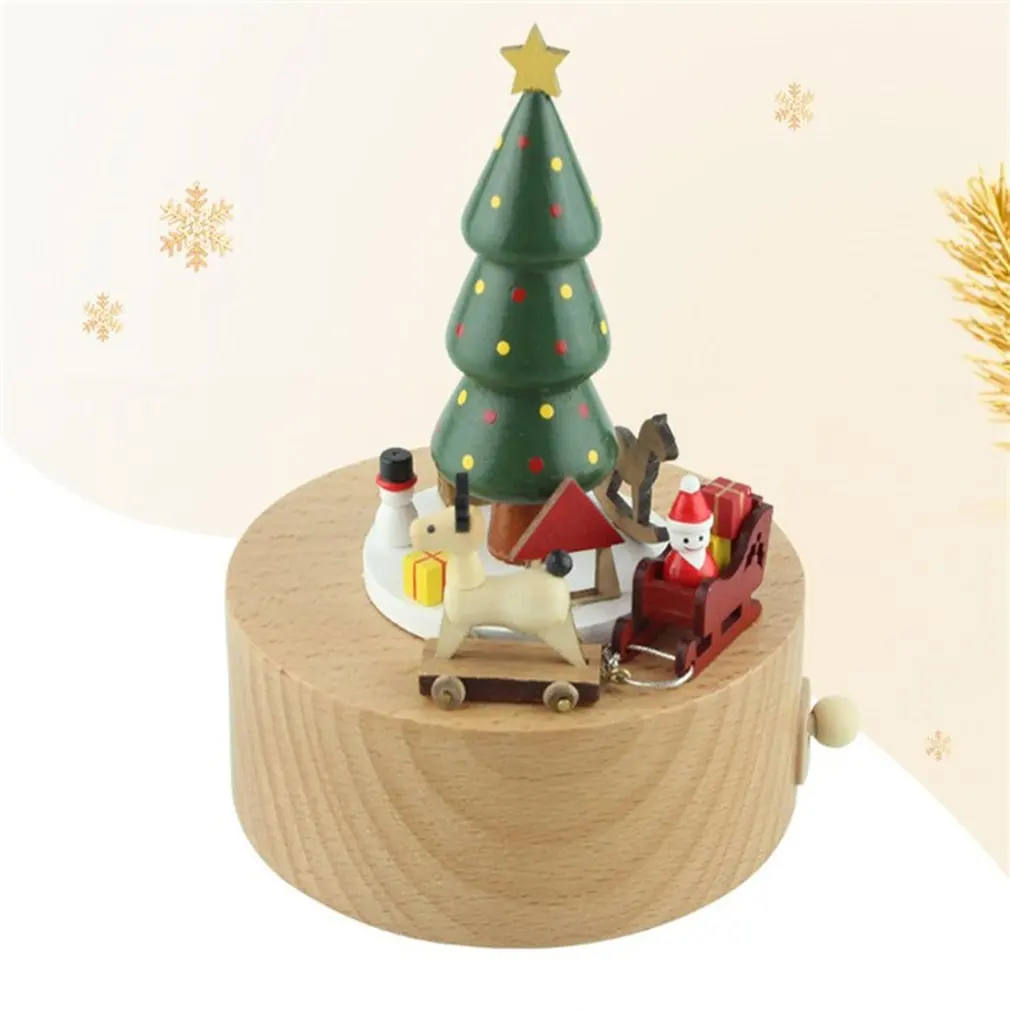 

Wooden Music Box Creative Christmas Clockwork Musical Boxes Wood Crafts Home Decoration Accessories Gift Present For Kids