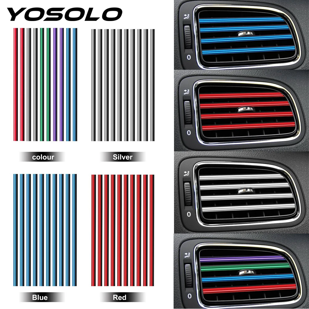 

YOSOLO 10 Pcs Chrome Styling Moulding Air Conditioner Outlet Grille Decoration U Shape DIY Car Air Vent Trim Strip Car-styling