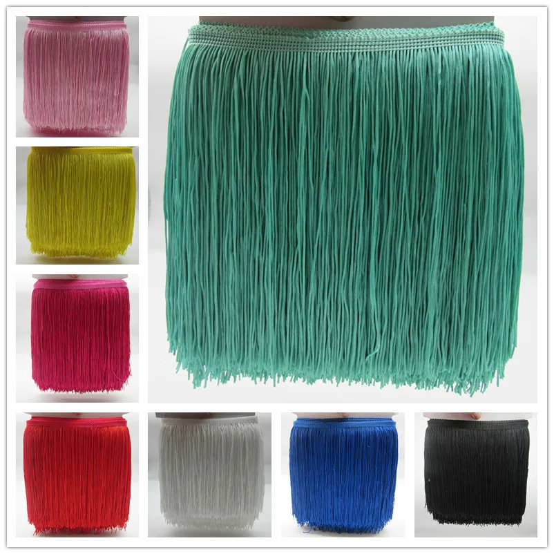 

YY-tesco 1 Yard 20CM Long Polyester Lace Tassel Fringe Lace Trim Ribbon Sew Latin Dress Stage Garment Curtain DIY Accessories