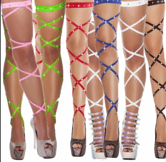 

Sexy Women Lingerie Bandage Fishnet Stockings Thigh-High Crystal Leg Wraps Hot Sell Fashion New Women Stockings Female Clothing