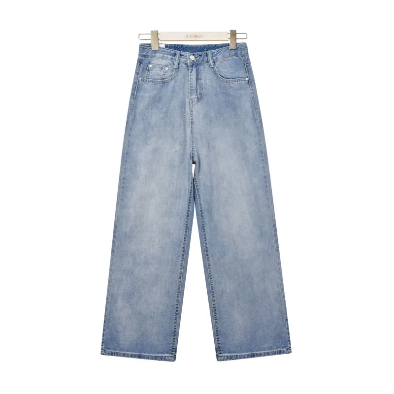 

Spring Autumn Vintage Casual High Waist Jeans Woman Fashion Blue Jeans Wide Leg Trousers Loose Long Denim PantS
