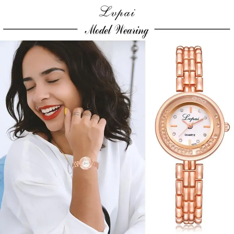 

Lvpai Women Watches Rose Gold Vintage Bracelet Watch Luxury Brand Stainless Steel With Rhinestones Female Clock Relogio Feminino