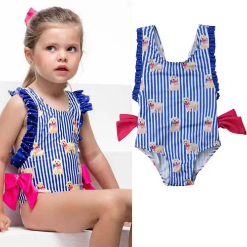 Cute Toddler Baby Girl Swimsuit Striped and Dog Printed Swimwear 2019 ...
