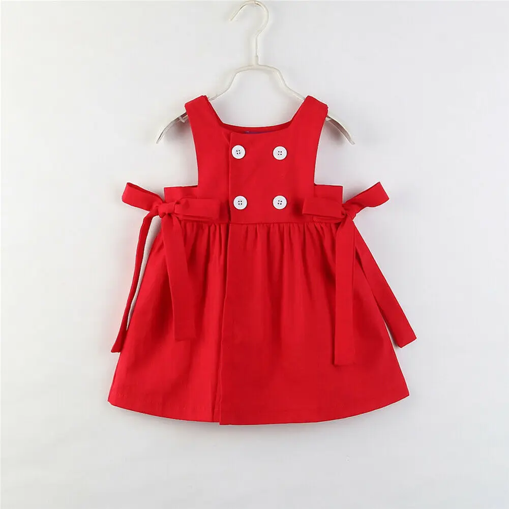 

1-5Y Summer Toddler Kids Baby Girl Sleeveless Solid Color Bow Dress Sundress Clothes