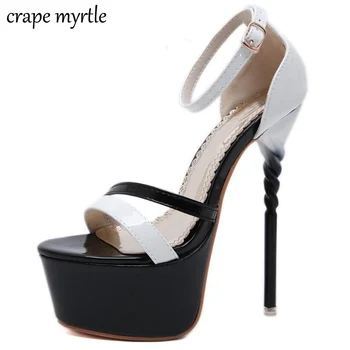 

woman shoes for summer High Heel Sandals Ladies Shoes 17cm Sexy silver Party Platform High Heels Sandals Shoes size 35-43 YMA765