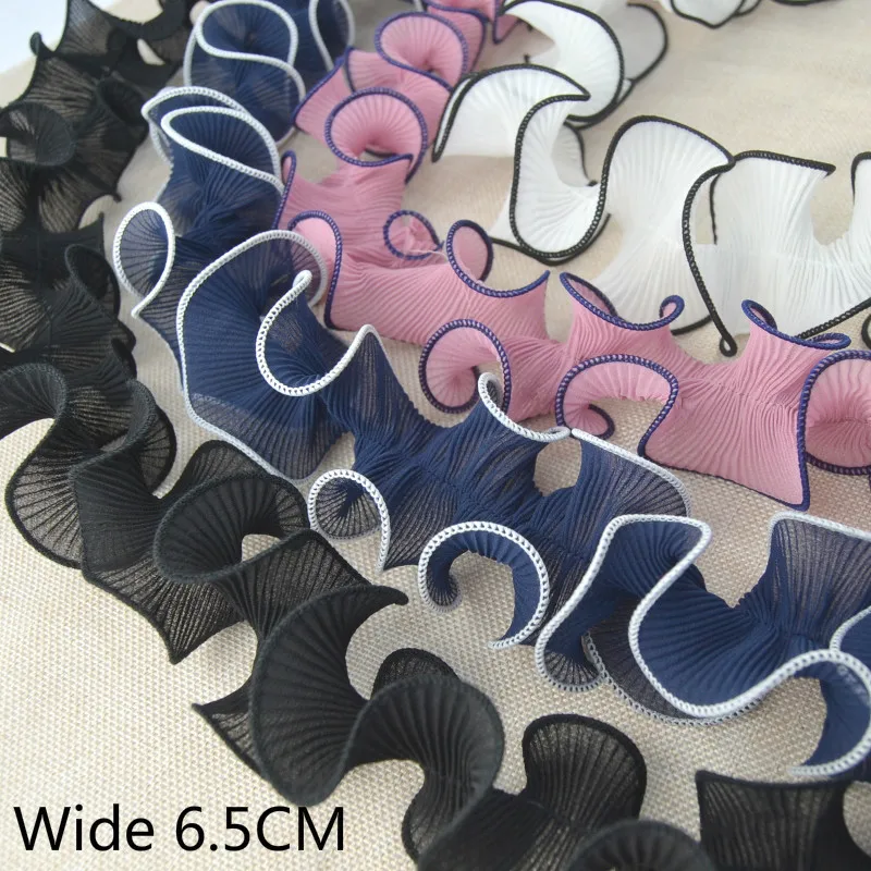 6,5 см широкие Роскошные плиссированные шифоновые тюлевые кружевные оборки отделка ленты воротник декольте манжеты 3D аппликация украшенная DIY швейная ткань