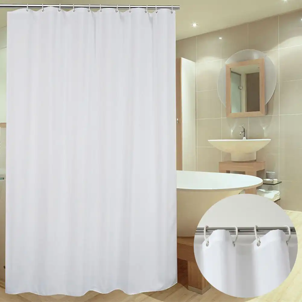 White Extra Long Plain Waterproof Extra Wide Washable Bath Curtain