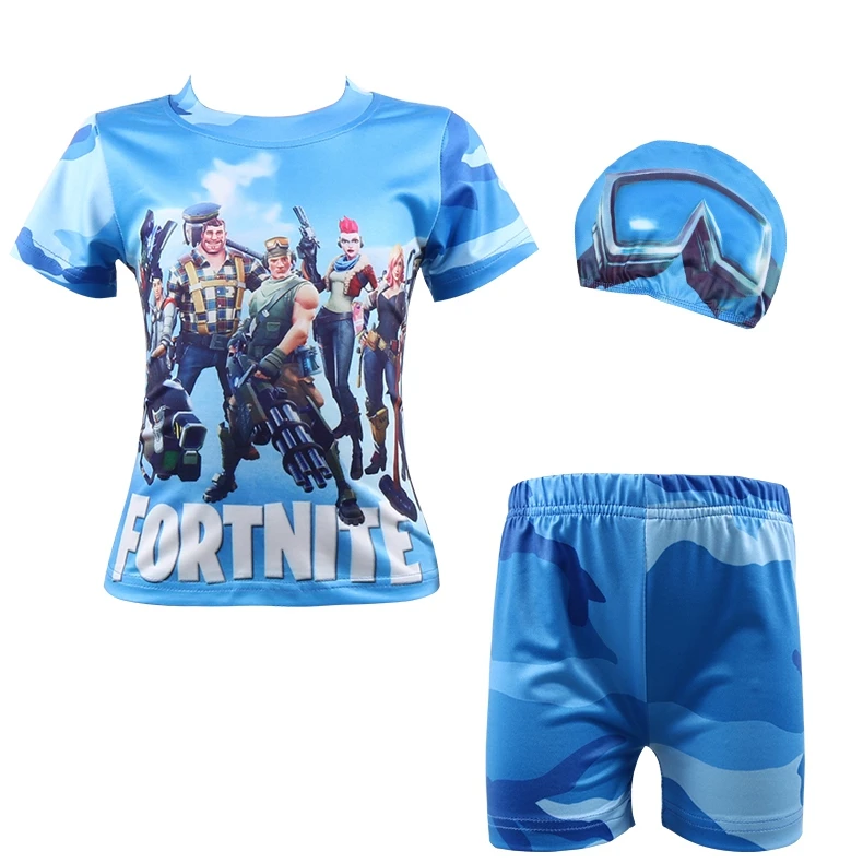 

Boys Fortonight Short Sleeves Swimsuits Two Piece with Swim Hat 2331