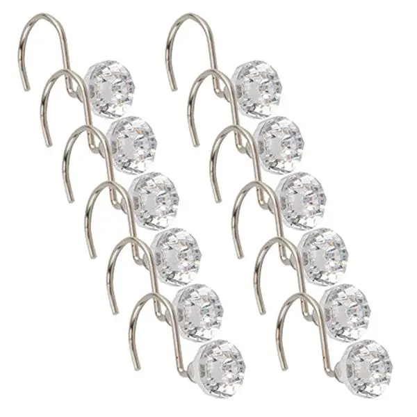 

CSS Pack of 12 Shower Curtain Hooks Elegant Diamante Style Acrylic + metal