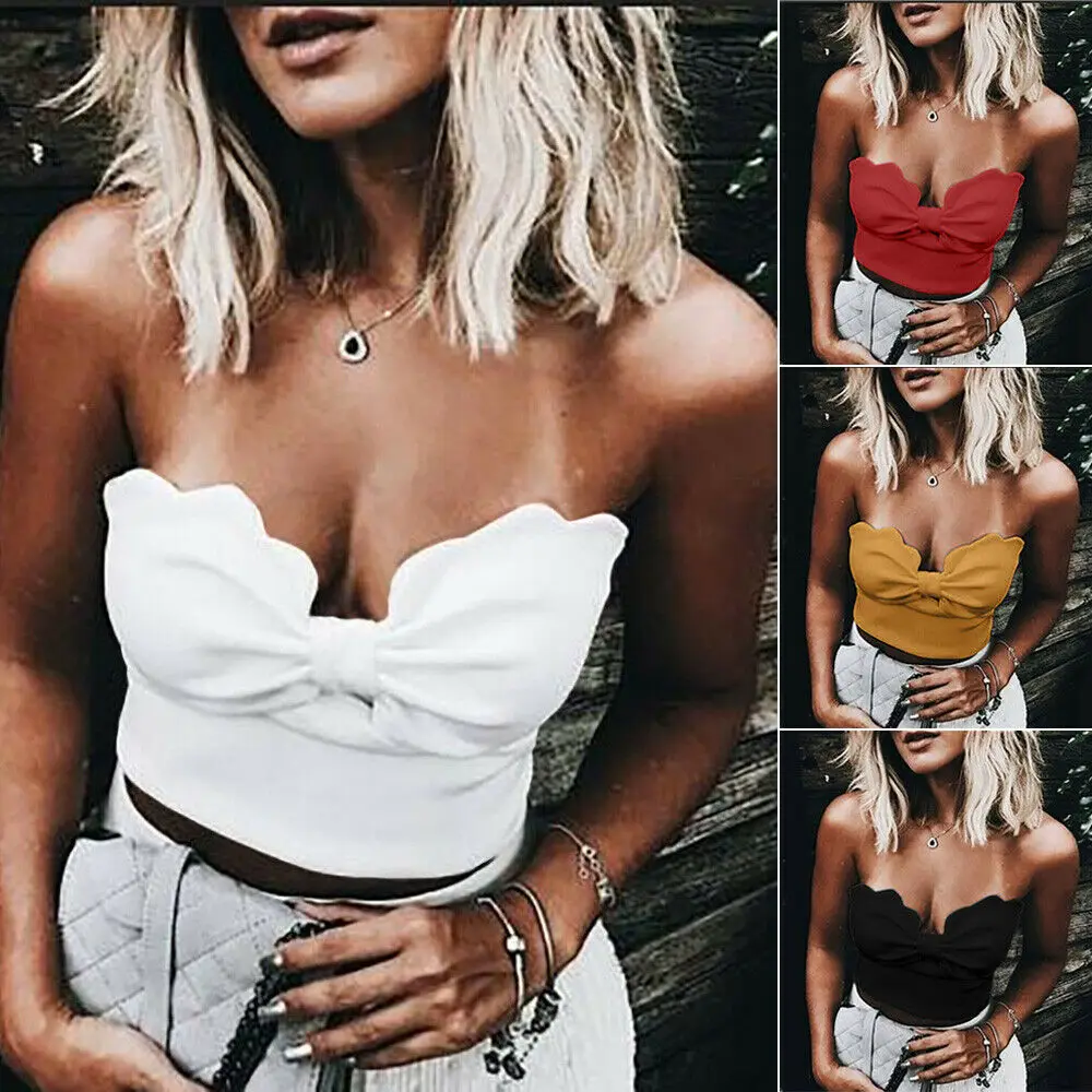 Fashion Women Sleeveless Summer Bustier Crop Top Vest Tube Tank Top Blouse Shirt Clothes Solid Plain Hot Casual Clothes