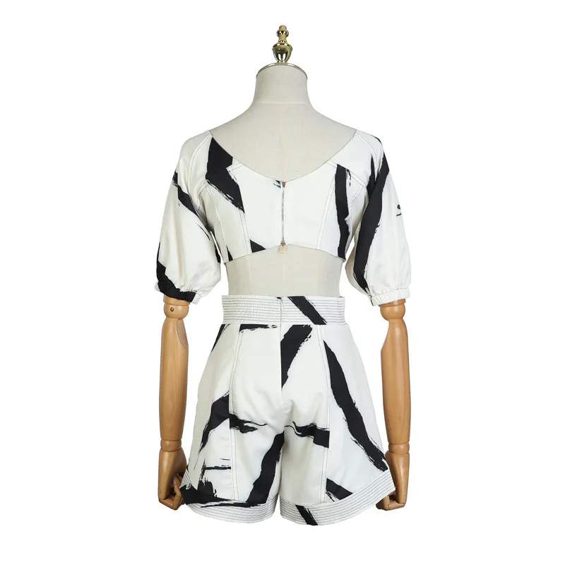 [MENKAY] 2019 الصيف اثنين من قطعة مجموعة قصيرة الأكمام المحاصيل أعلى أشرطة تعادل عالية الخصر قصيرة بانت النساء عطلة الأزياء الملابس