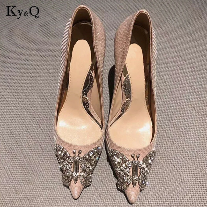 Parti Chaussures Lady Diamant Pink Pompes Sequin Bout Pointu silver 2018 Talons Élégant Sexy Hauts Décoration De Mariage À Papillon Hiver Femme wazxxqAIv