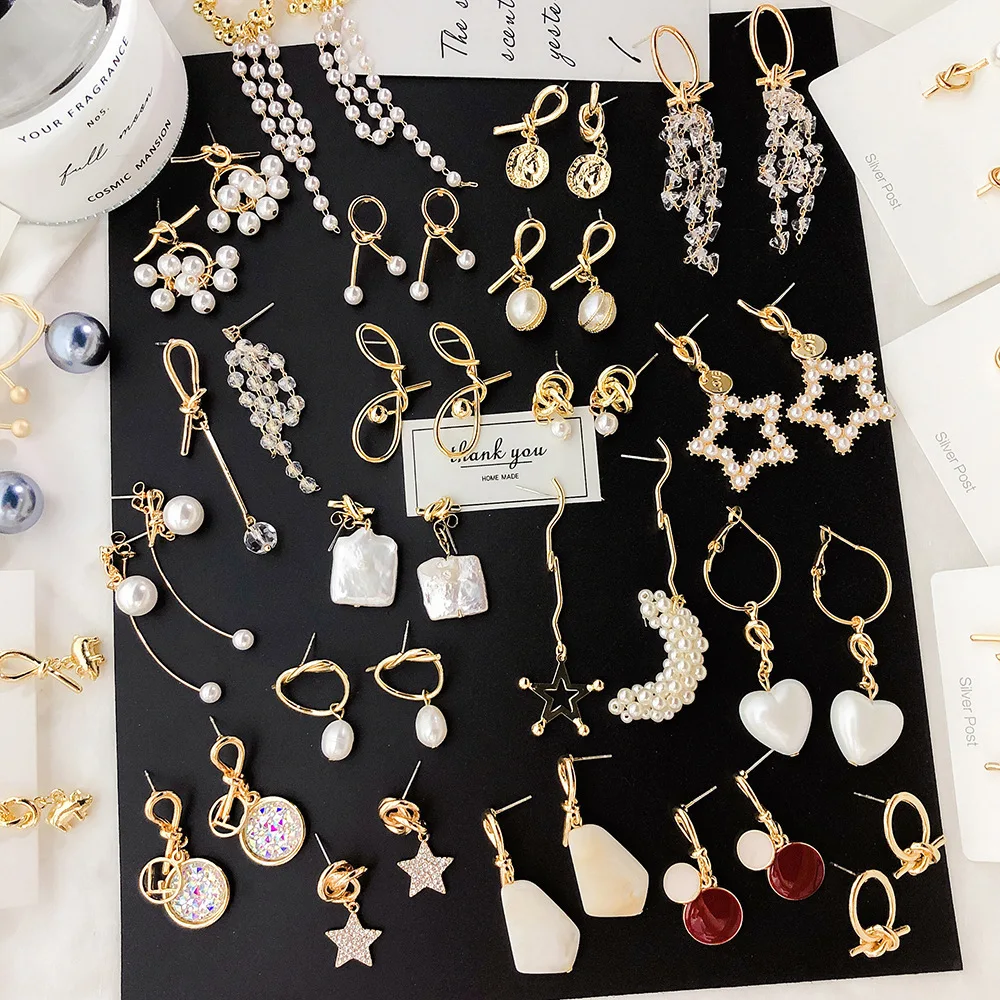 

Vintage Gold Drop Earrings For Women 2019 Brincos Geometric winding Pearl Drop Earring Big DIY Wedding Irregular Pearl Jewelry