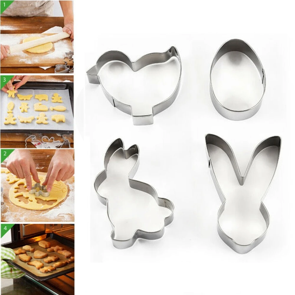 4pcs/set Stainless Steel Easter Chick Eggs Biscuit Cutter Cookie Cake Mould Tool 