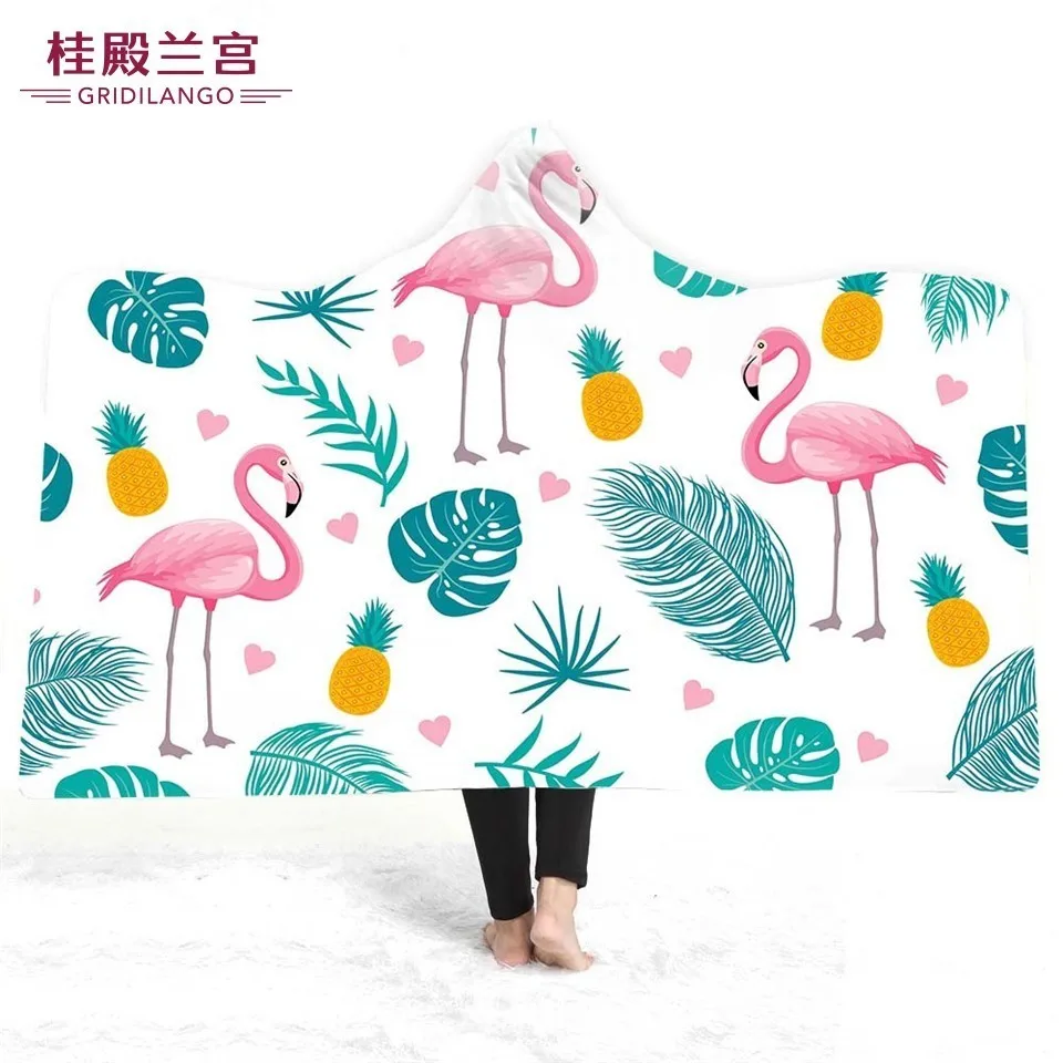 

GRIDILANGO Pink Flamingo Plant Flower Hooded Throw Blanket Printing Home Office Vacation For Adults Kids Wearable Throw Blankets
