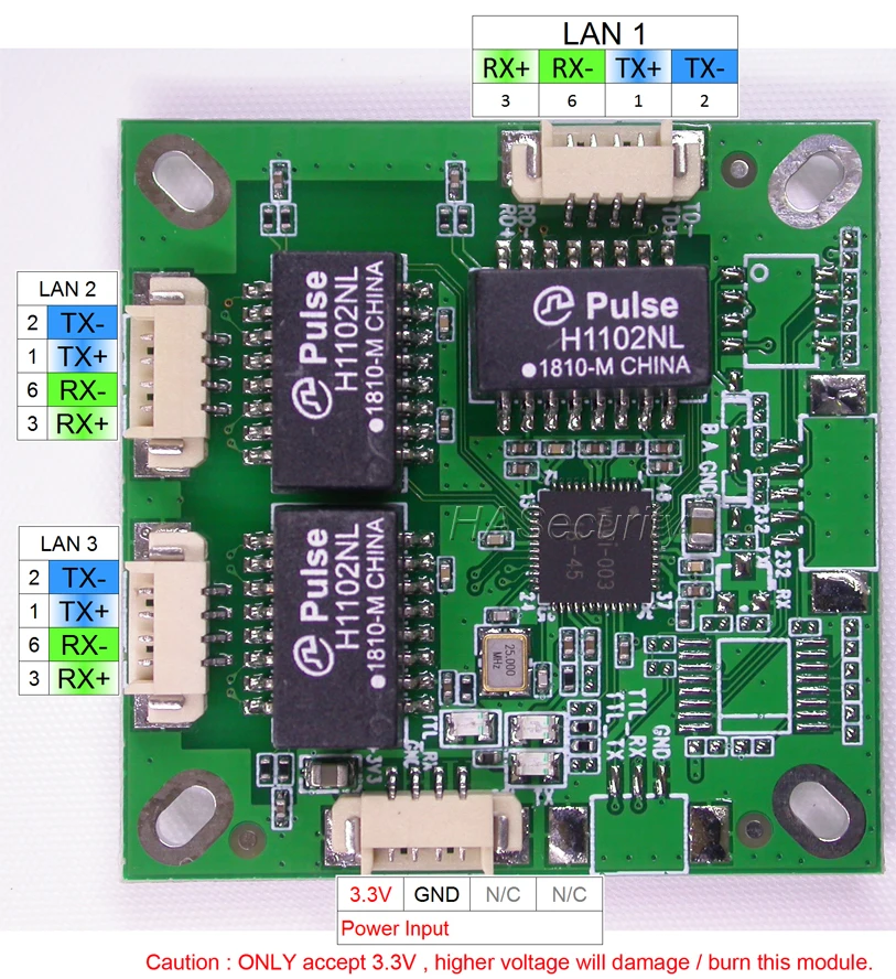 

(3.3V) 3 ports switcher for 4G mobile router IP camera PCB board module