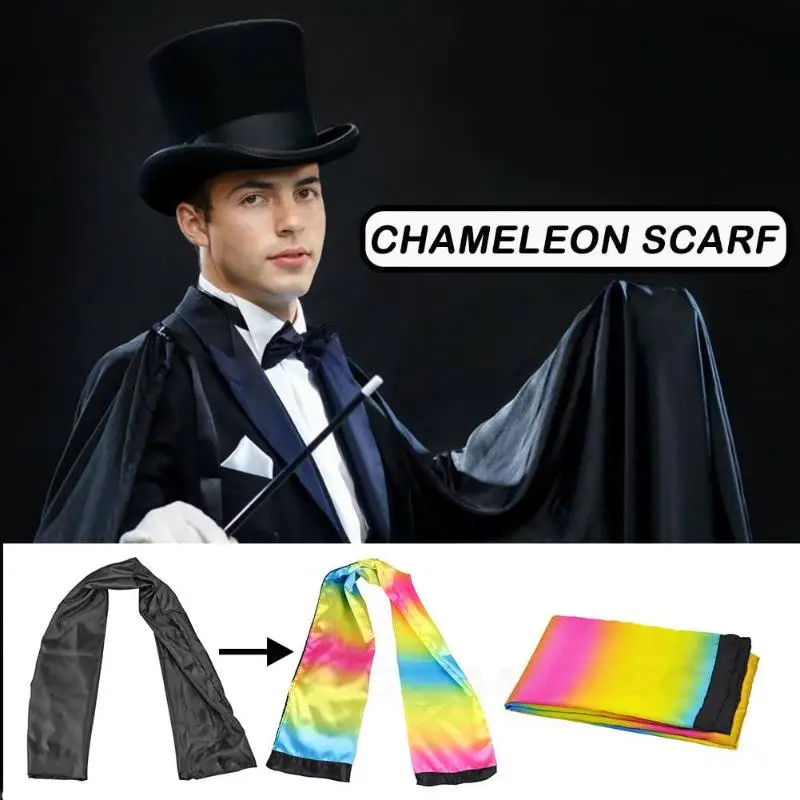 

Kids Color Changing Scarf Magical Black to Rainbow Silk Scarf Practical Novelty Stage Close Up Magic Trick Props Magic Tricks