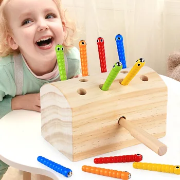 

Children Early Childhood Wooden Magnetic Bug-Hunting Game Baby Hand-Eye Coordination Parent-Child Puzzle Desktop Interaction Cat
