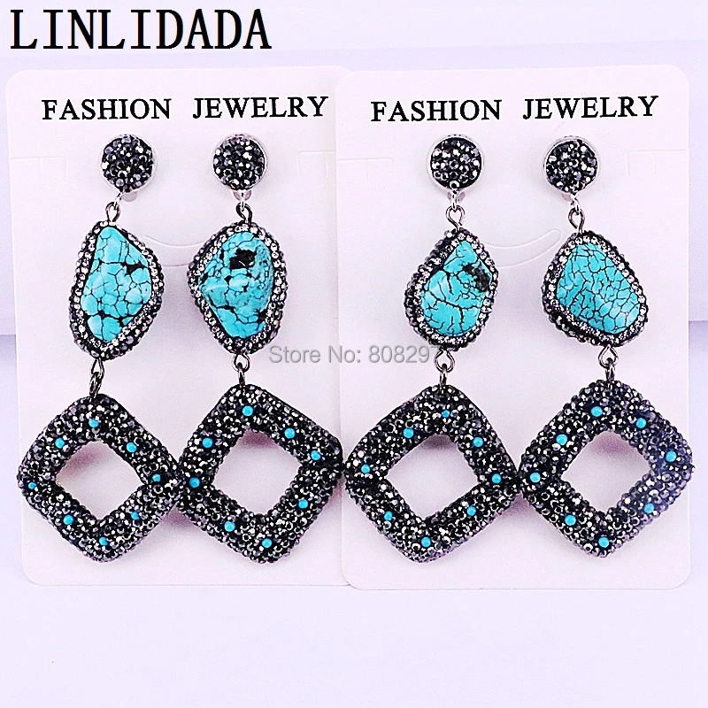 

3Pair Gems Drop Dangle Earrings For Woman Jewelry Pave Crystal Rhinestone Freedom shape Blue Stone Earring