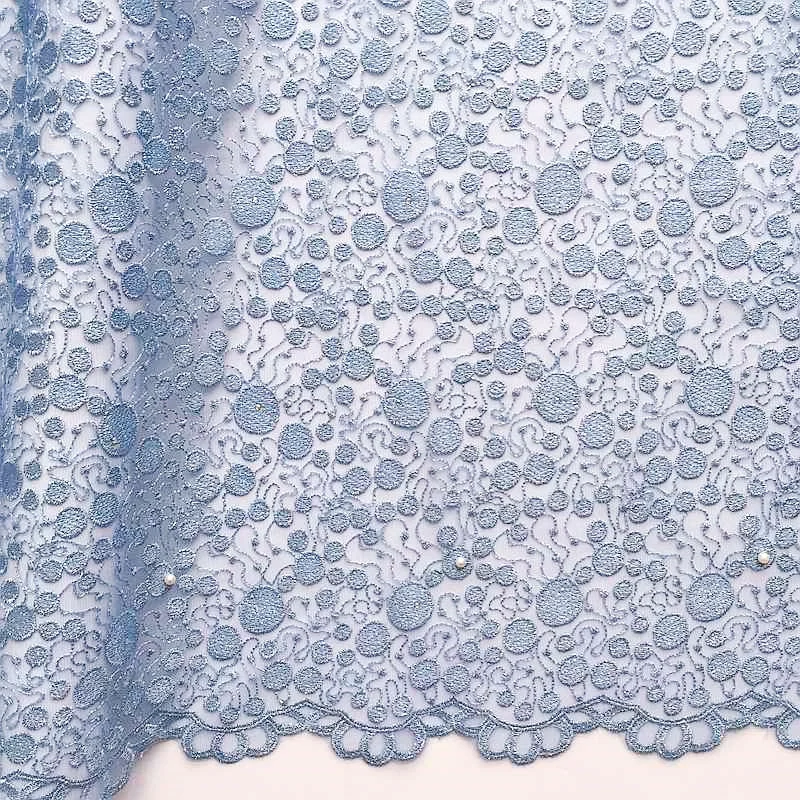 

French Lace Fabric Powder Blue Beaded African Lace Fabric 2019 High Quality Lace Embroidered Fabric for Nigerian Wedding Dresses