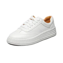 2018 Fashion Women Shoes Platform Sneakers Ladies Lace-up Casual Shoes Breathable Walking Genuine Leather Shoes White Flat Girl