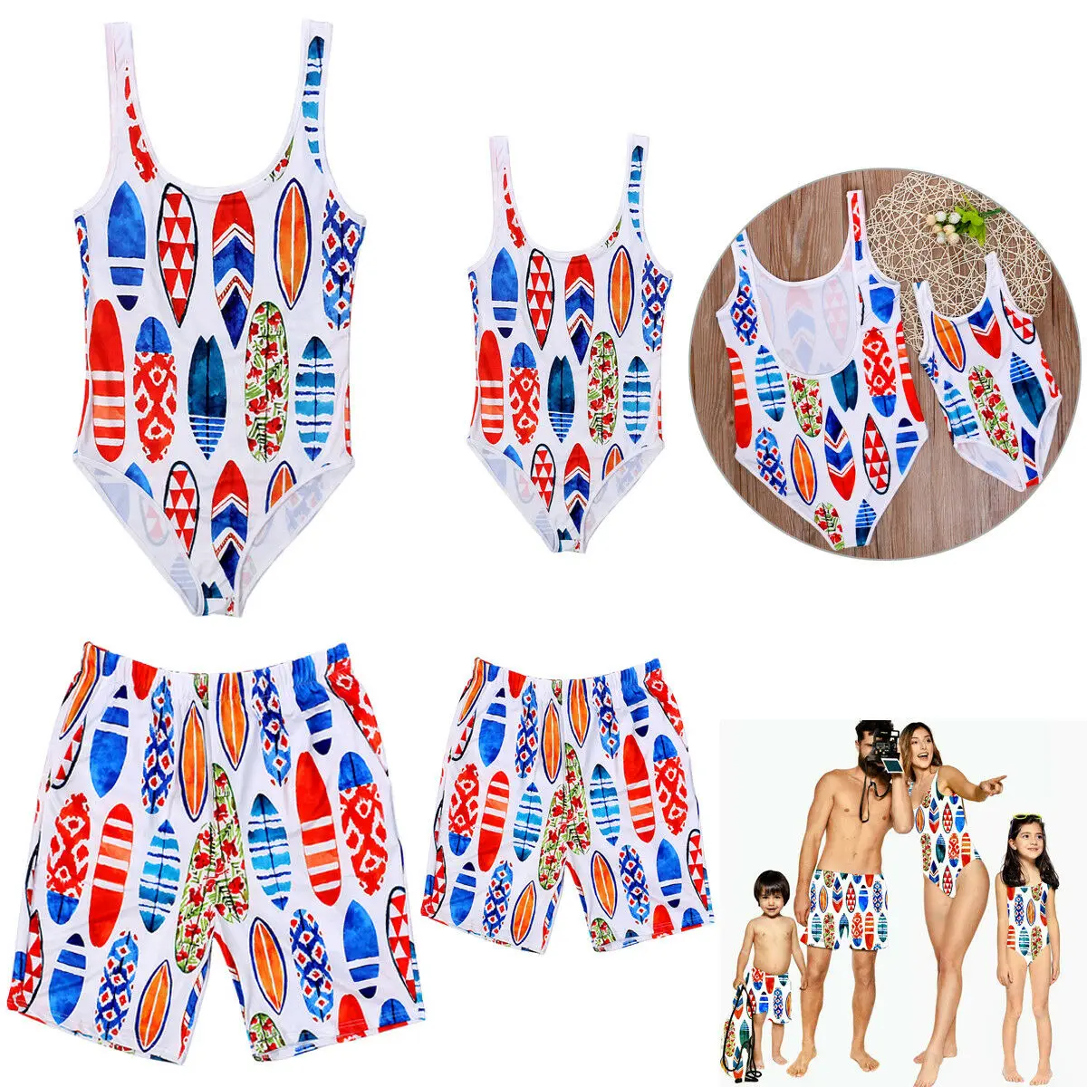 Family Matching Hawaii Printed Girls Long Sleeve 2pcs Sets Women